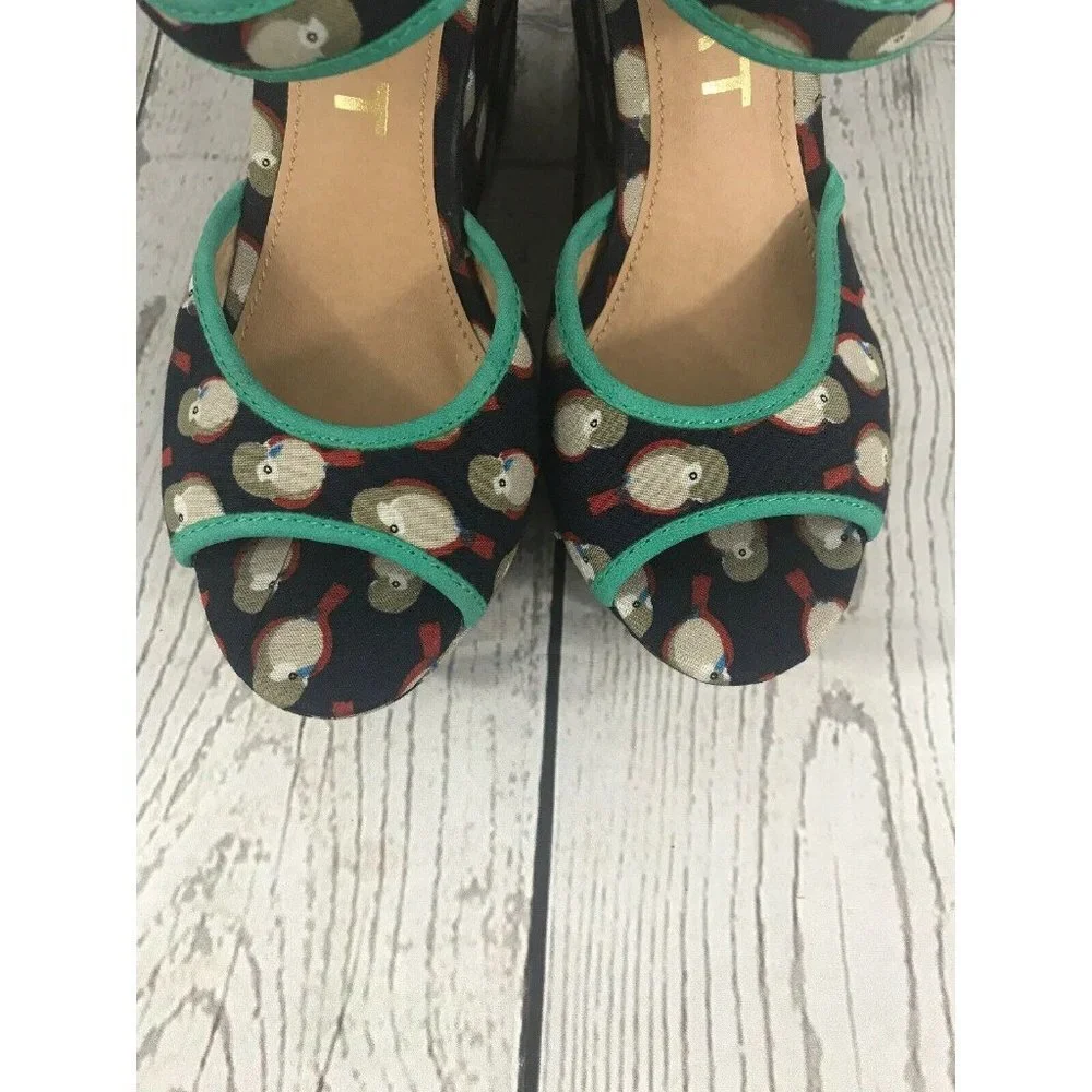 Report SHALA Navy Blue Bird Wedge Heel Sandals